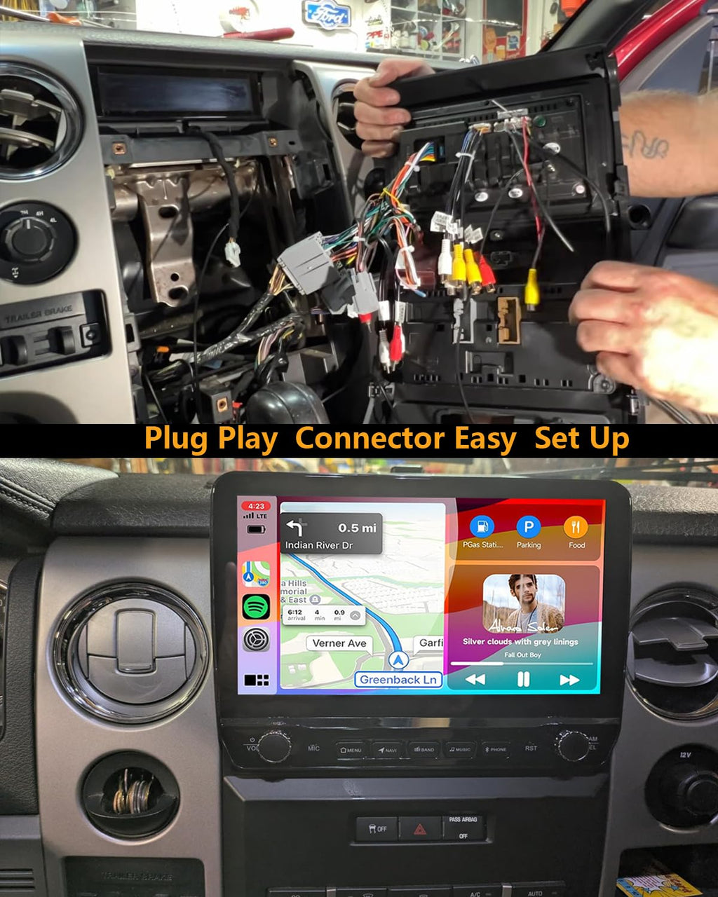 Car Radio Stereo for Ford F150 2009 2010 2011 2012 2013 2014 with Wireless Carplay Android Auto 10inch Touchscreen Navigation Bluetooth/GPS/5G WiFi/Backup Camera/SWC/Volume Knob/FM