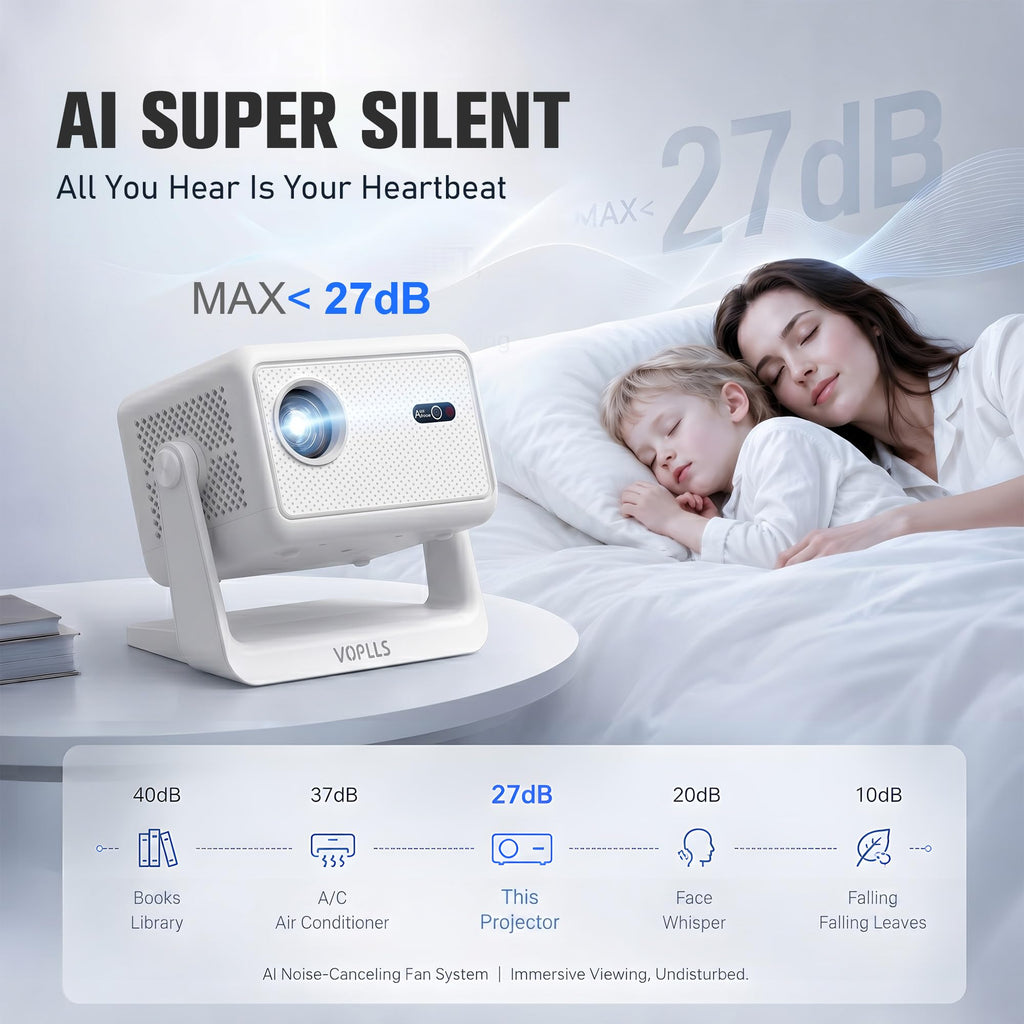 【Officially-Licensed APP】4K Mini Outdoor Projector with WiFi and Bluetooth, VOPLLS Smart Portable Movie Wireless TV Projector for Home/Gaming/Bedroom