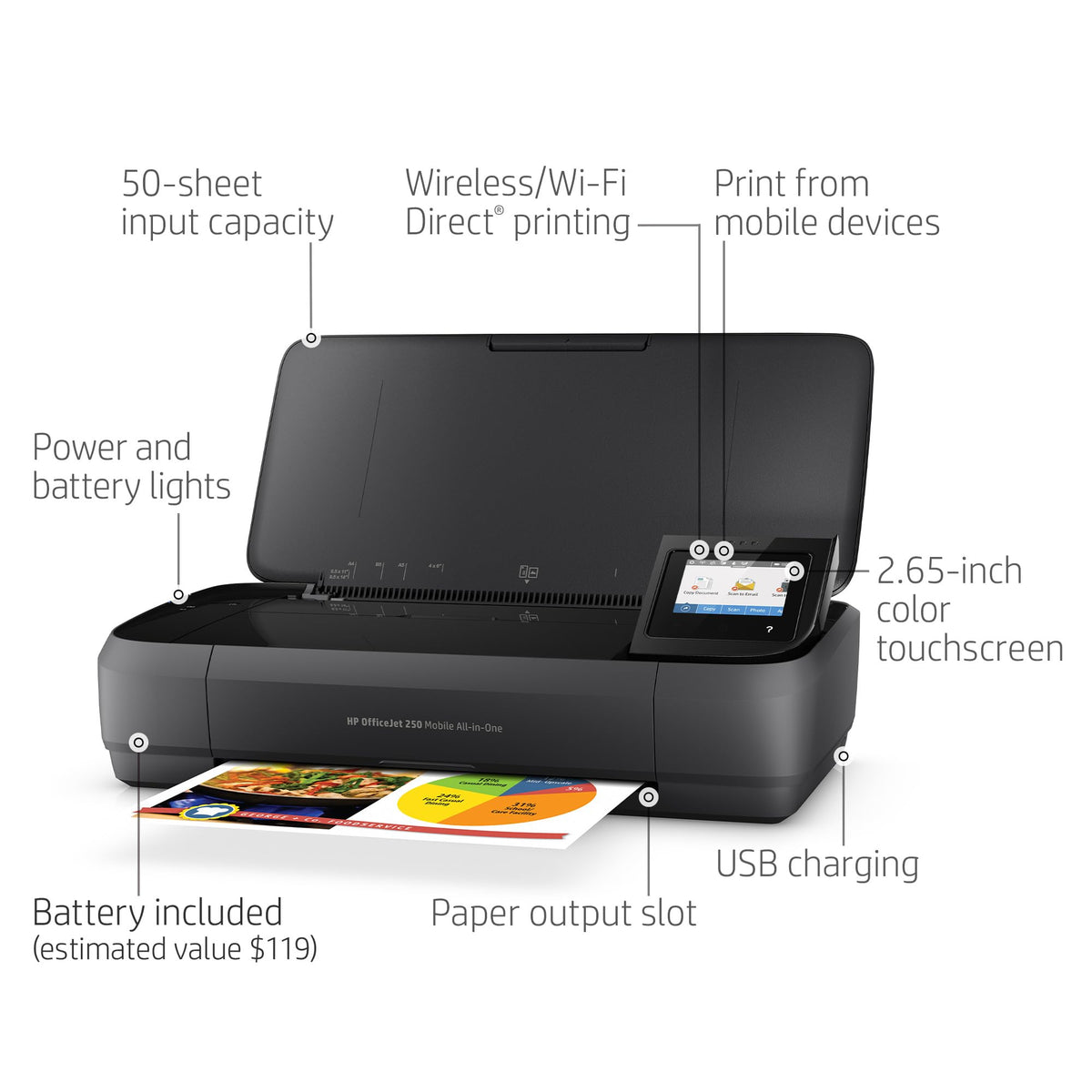 HP OfficeJet 250 Inkjet Mobile Printer | Wireless | All-in-One