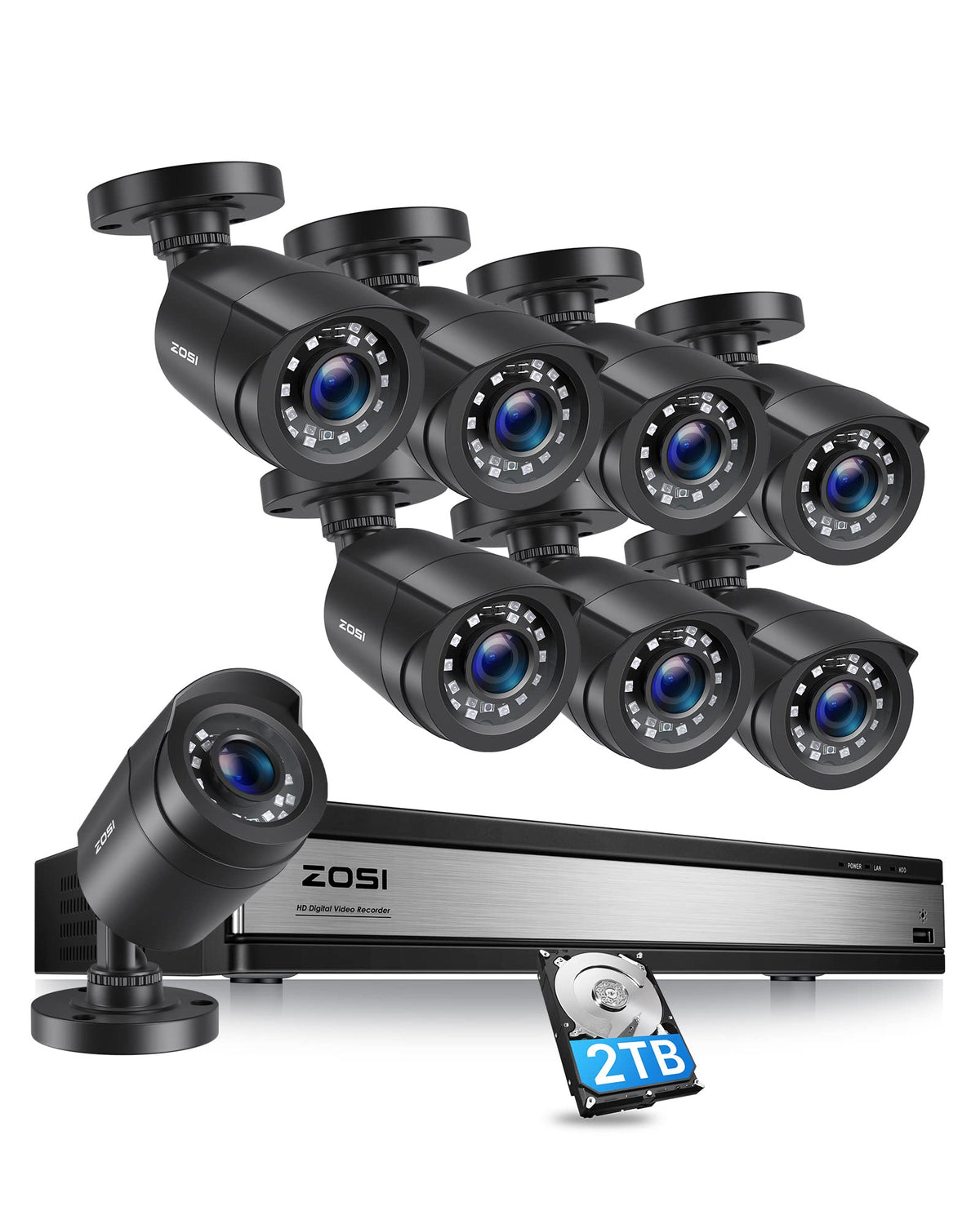 ZOSI 3K 5MP Lite Home Security Camera System with AI Human Vehicle Detection, H.265+ 8 Channel Surveillance DVR and 4 x 1080p Weatherproof CCTV Bullet Camera Outdoor Indoor, 80ft Night Vision, 1TB HDD