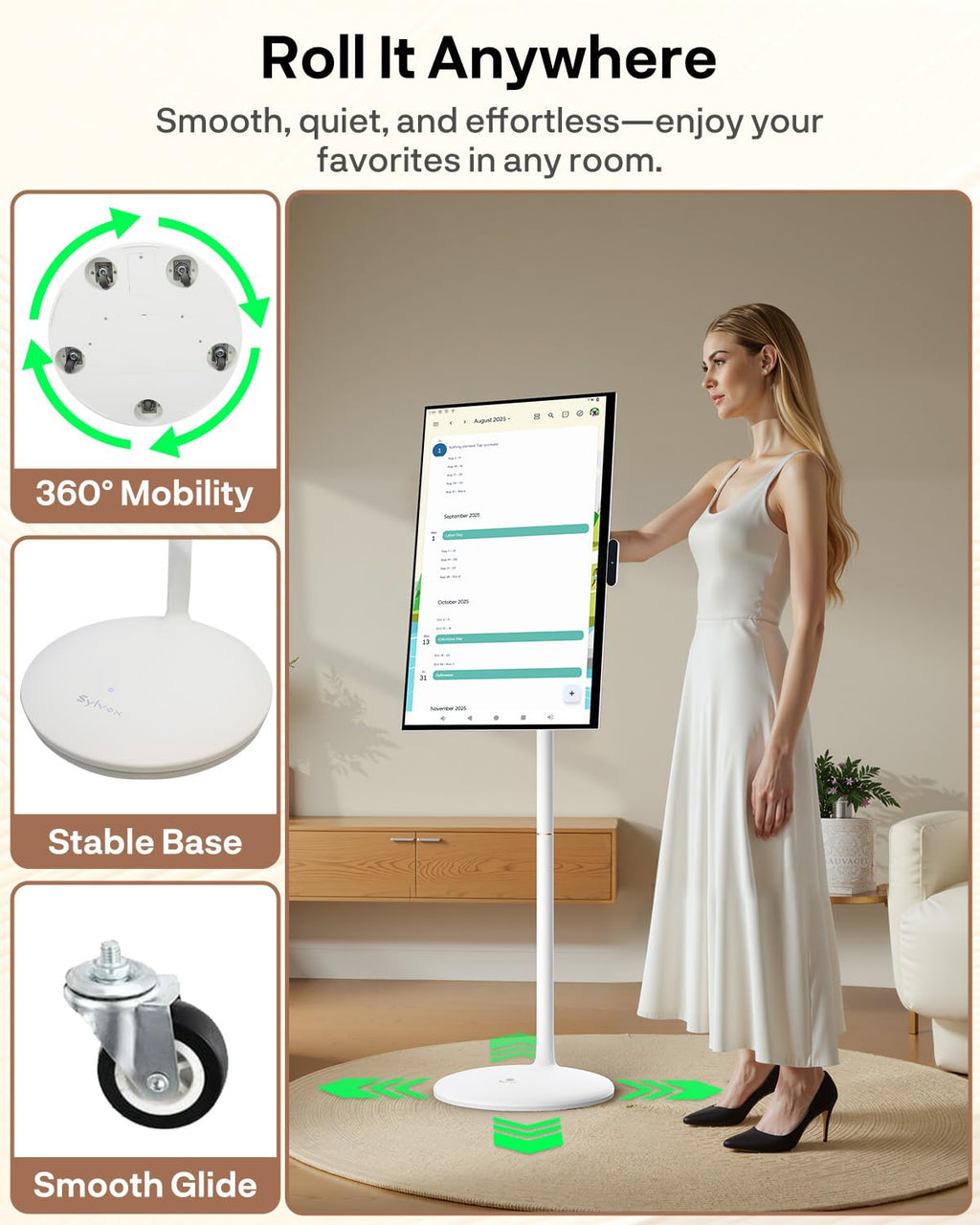 SYLVOX 27" Smart Rolling Display with Stand, Built-in 4-5H Battery