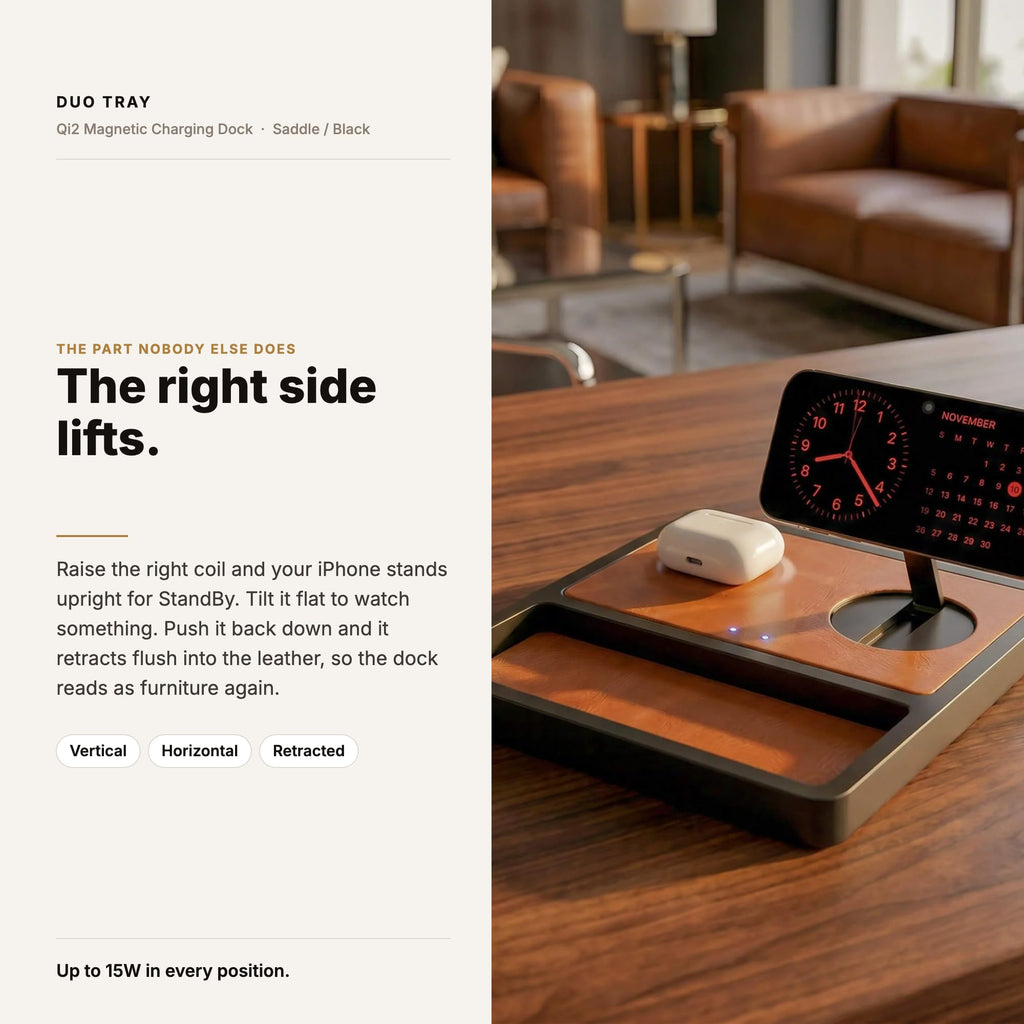 Trio 3-in-1 Wireless Charging Station Magnetic, for Phone, Watch, and Earbuds, Fast Charging, 15W (Saddle)