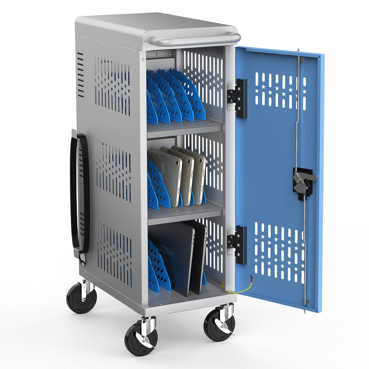 16-Device Laptops Charging Cabinet, Locking Charging Station for Chromebook iPads, Tablet Charging Storage Box for Classroom Library Office, Lock Laptop Charging Storage Cabinet, Black