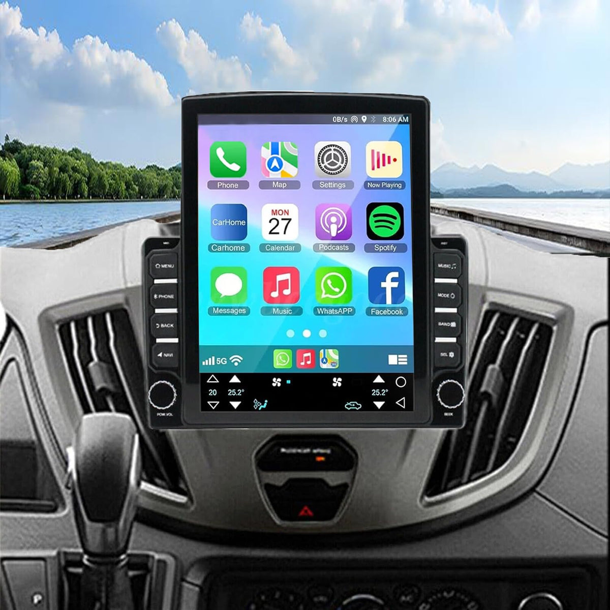 9.7'' Android 14 Car Stereo Radio for Ford Transit Custom 2013 2014 2015 2016 2017 2018 2019 2+64G Wired/Wireless with Carplay GPS Support OBD OBD2 DVR TPMS TV Box MIC,U Disk,DSP,DAB+