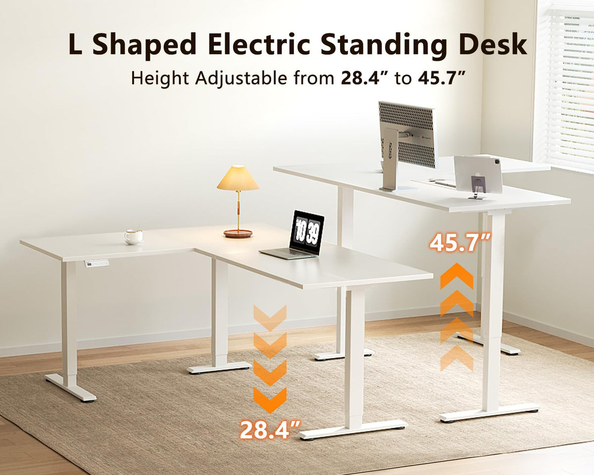 Casaottima 63 Inch L Shaped Electric Standing Desk, Home Office, White