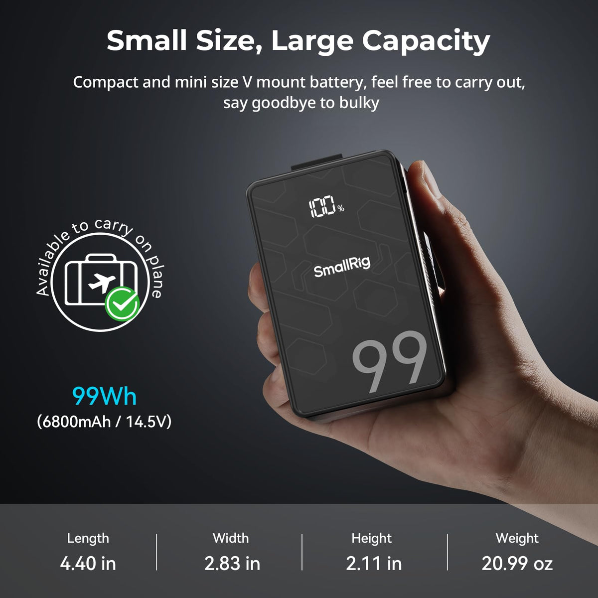 SMALLRIG V Mount Battery VB99 SE, 99Wh / 6800mAh PD65W Mini V-Mount Battery