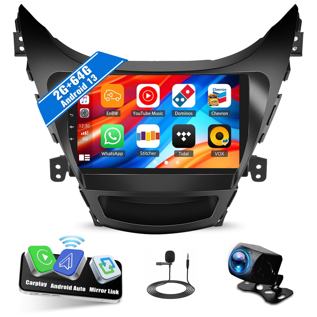 SIXWIN Android 13 6G+128G Car Stereo for Hyundai Elantra 2011 2012 2013 9 Inch Touch Screen Car Radio with CarPlay Android Auto Bluetooth Weather Forecast 59UI GPS Navigation WiFi Network Radio 32EQ