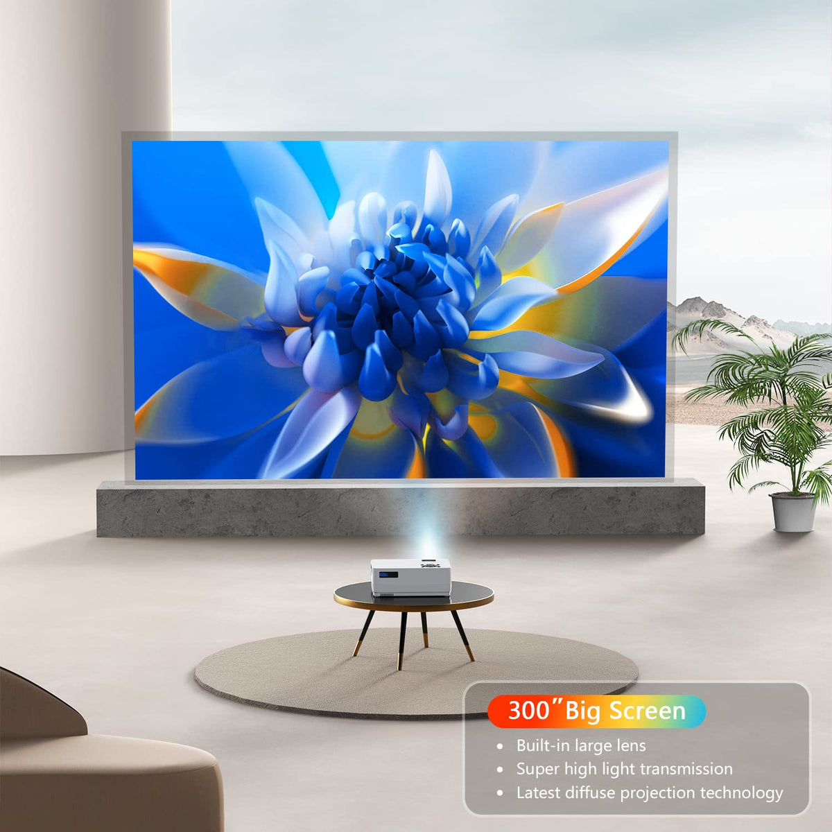 5G WiFi Bluetooth Native 1080 Projector, Full HD Movie Projector, 300" Display Support 4k Home Theater, Compatible with iOS/Android/XBox/PS4/TV Stick/HDMI/USB (White)