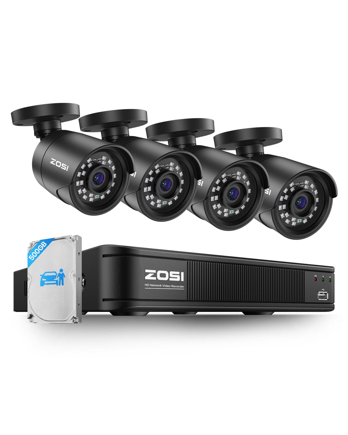 ZOSI 3K Lite Wired Security Camera System, 4 X 2MP CCTV Cameras, 500GB HDD