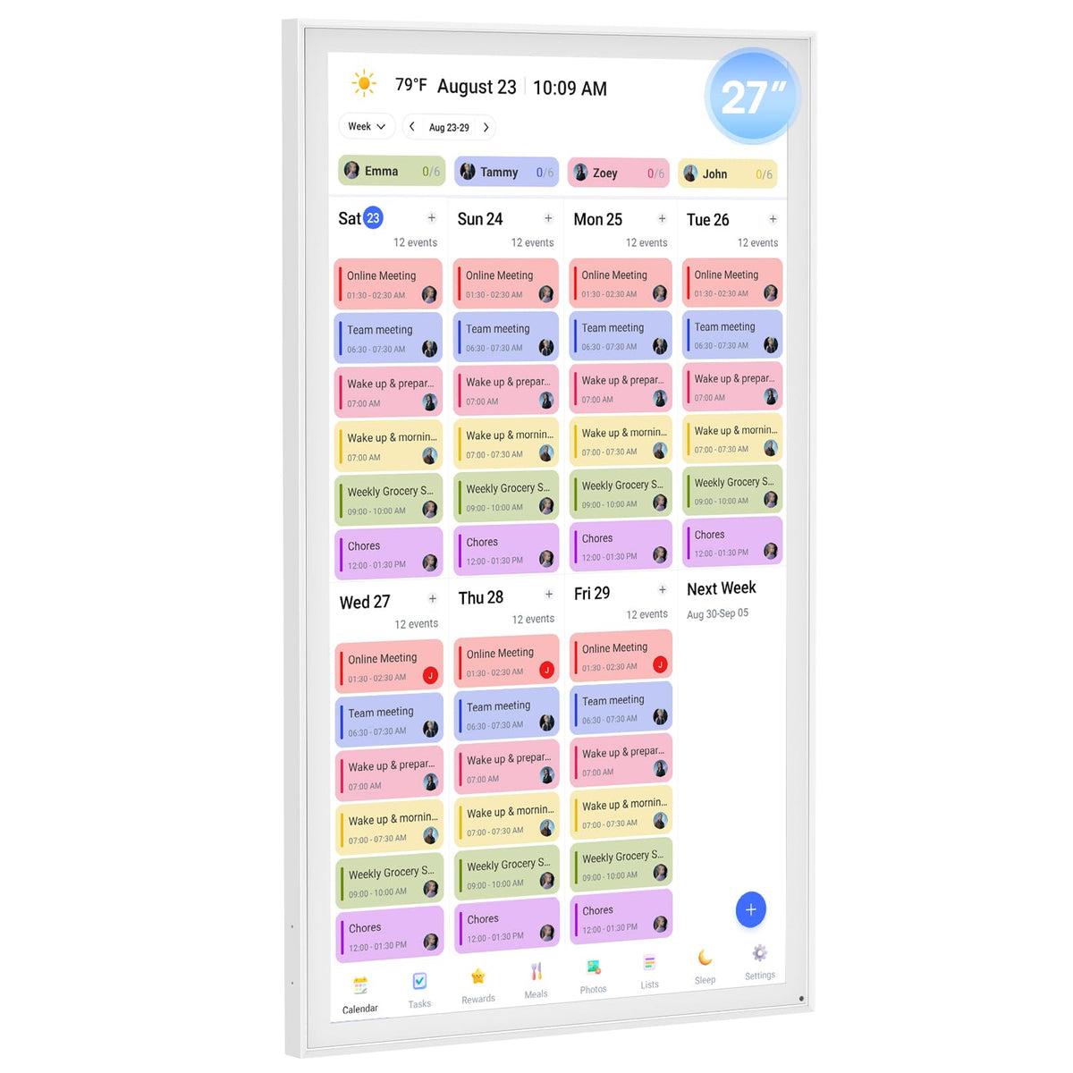 21.5" Smart Digital Calendar – 1920×1080 Full HD Touchscreen Family Planner & Calendar with Chore Chart & Meal Planner, Wall-Mountable (Black White)