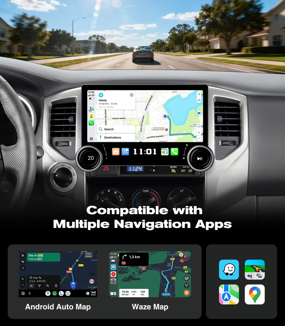 11.5" Car Stereo Dash Kit Replacement for Toyota Tacoma Radio Upgrade 2005-2015,QLED Touch Screen Head Unit w/Wired Wireless CarPlay Andriod Auto GPS Navigation 5GWiFi FM/AM