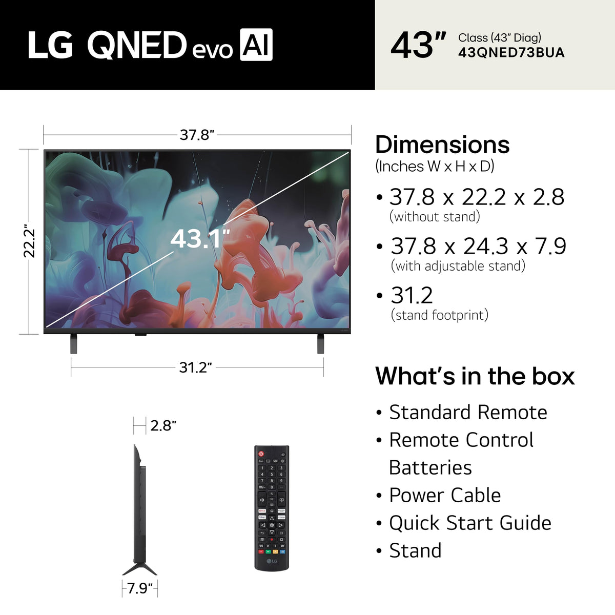 LG 43 inch Class LG QNED AI QNED73B Mini LED 4K Smart TV 2026