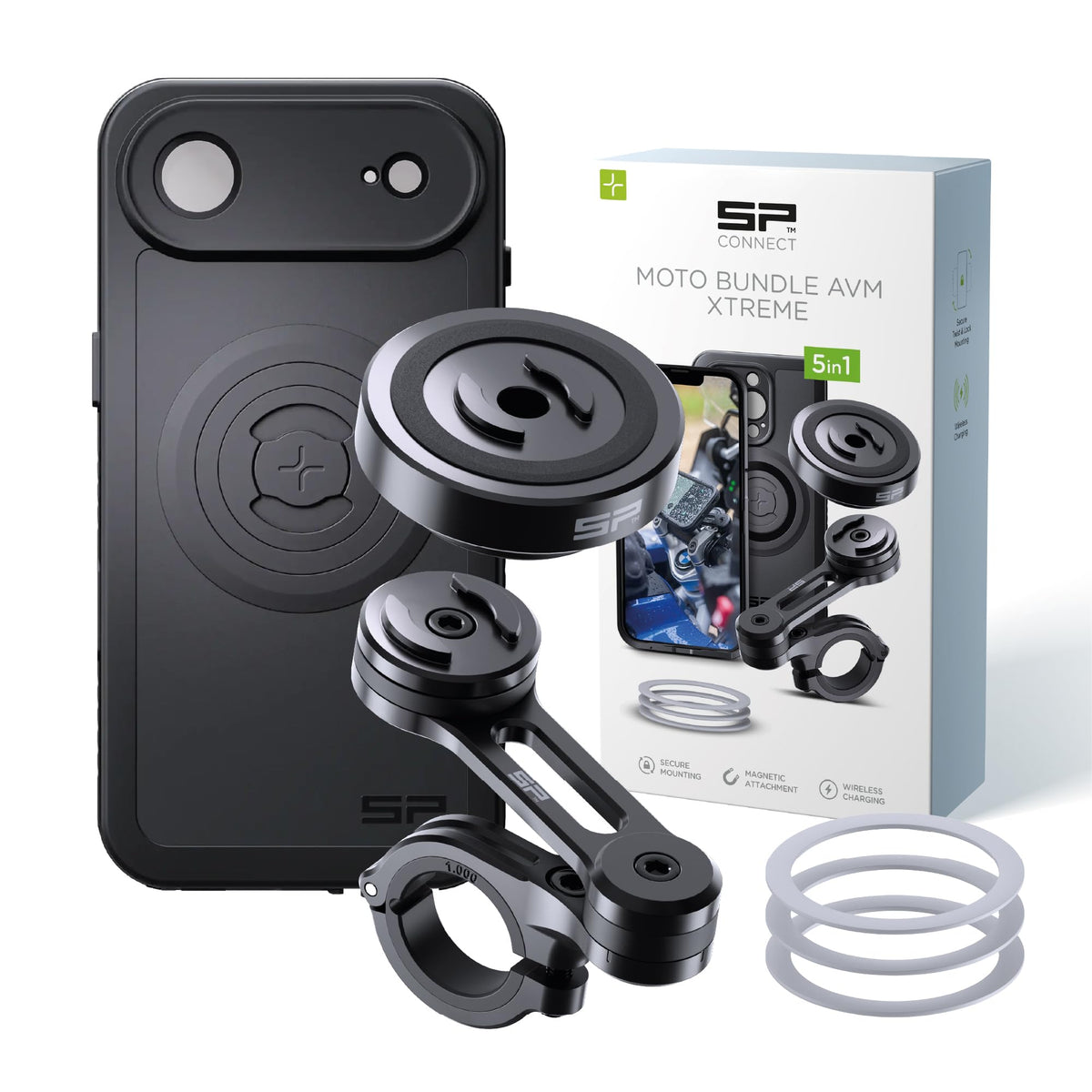 SP CONNECT Moto Bundle II AVM Xtreme | SPC+ |Compatible with iPhone 17 Pro/18 Pro | Phone Mount for Motorcycle | Motorcycle Phone Holder | Handlebars