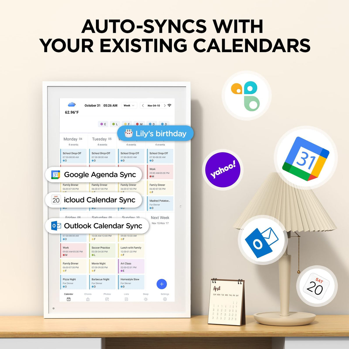 21.5 Inch Smart Digital Calendar, Wall Electronic Calendar, 1920 * 1080 IPS Full HD Touch Screen Display for Family Meal Planner Support - Seamless Scheduling, Gifts for Women, Mom