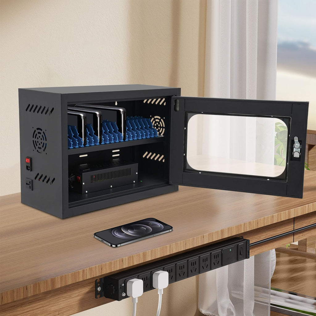 20-Unit Charging Cabinet for Phones, Black