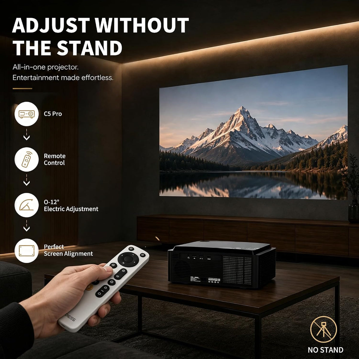 DESS C5 Pro Google TV Projector, 2200 ANSI 1080P, Electric Stand