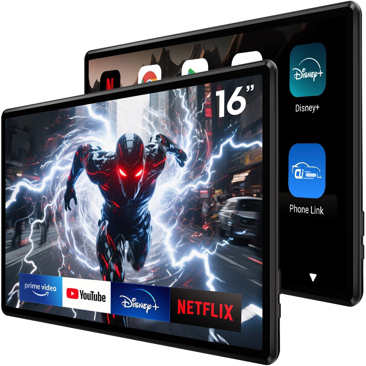 16" Android Car TV Headrest Monitor(Pair),Support Phone Mirror/WiFi/HDMI