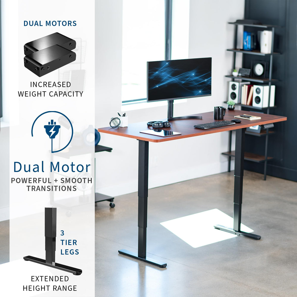 VIVO Electric Dual Motor Standing Desk, 71" x 30" Dark Walnut Top