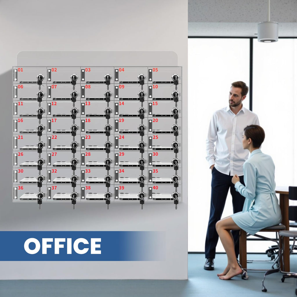 Cell Phone Locker 100 Slots, Wall-Mounted Cell Phone Lock Box with Keys, Acrylic Cell Phone Storage Locker for Employees Office Classroom Gym, Clear Cell Phone Locker Cabinet for Storage (40 Slots)
