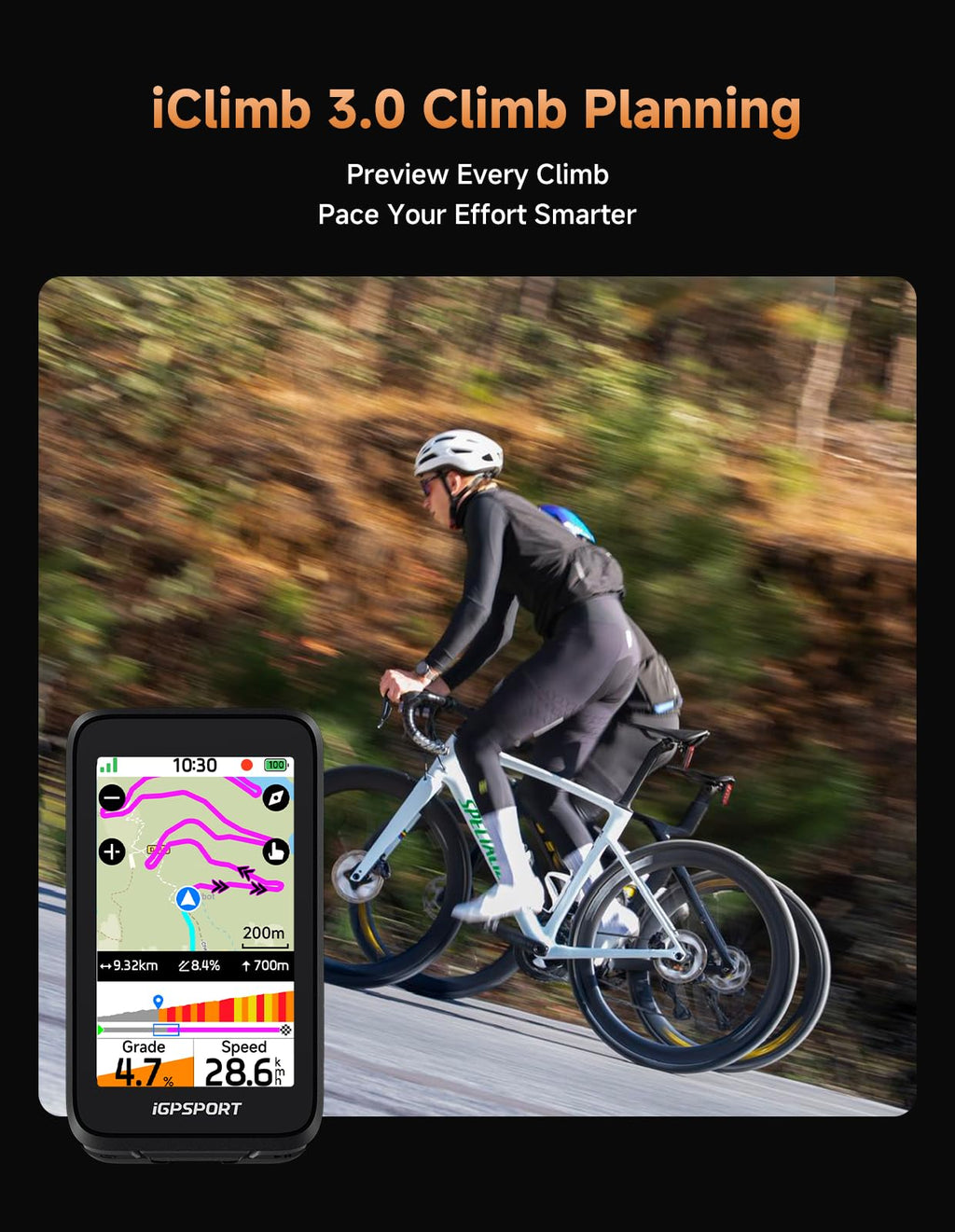iGPSPORT BiNavi Air GPS Bike Computer, 3.0'' Touch Screen MAP Navigation