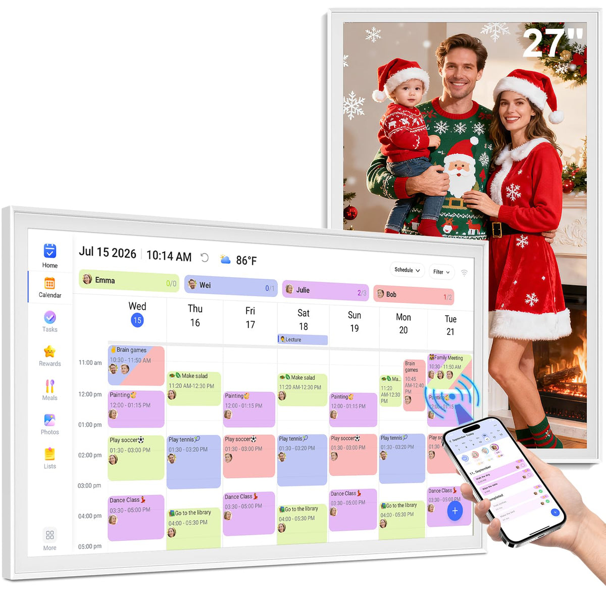 15.6 Inch Digital Calendar Wall Touch Screen Chore Chart, 32GB Electronic Calendar + Smart Family Planner, Wall and Desk Mountable, Gifts for Women Men, Gifts for Mom Dad