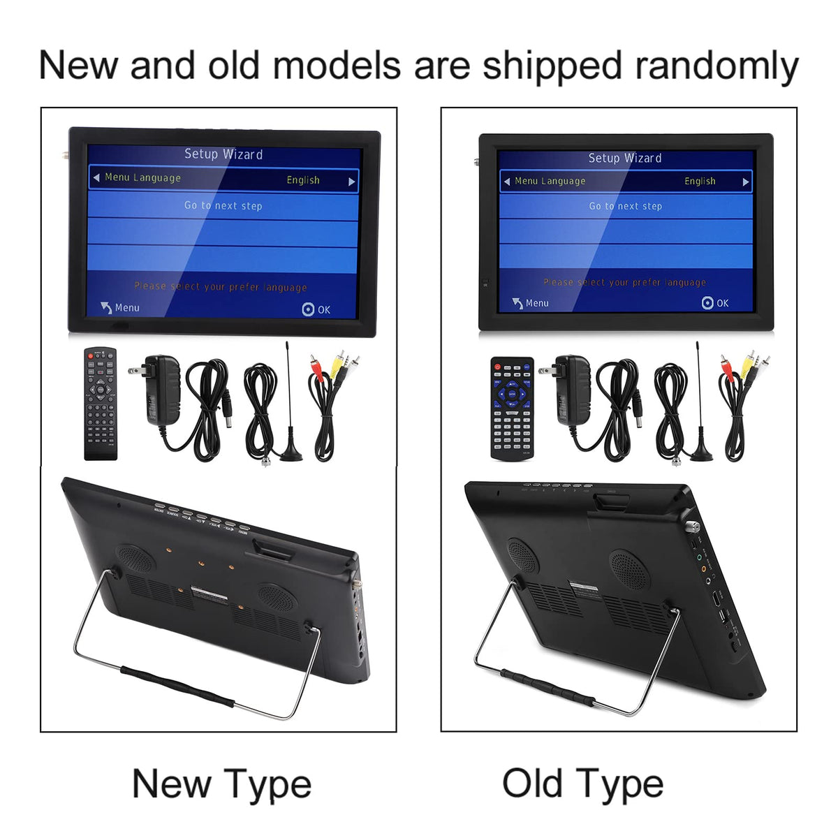 Small Digital TV, 14 Inch Digital Television Rechargeable ATSC TFT Portable TV HD Video Player 110-220V US for Home Car