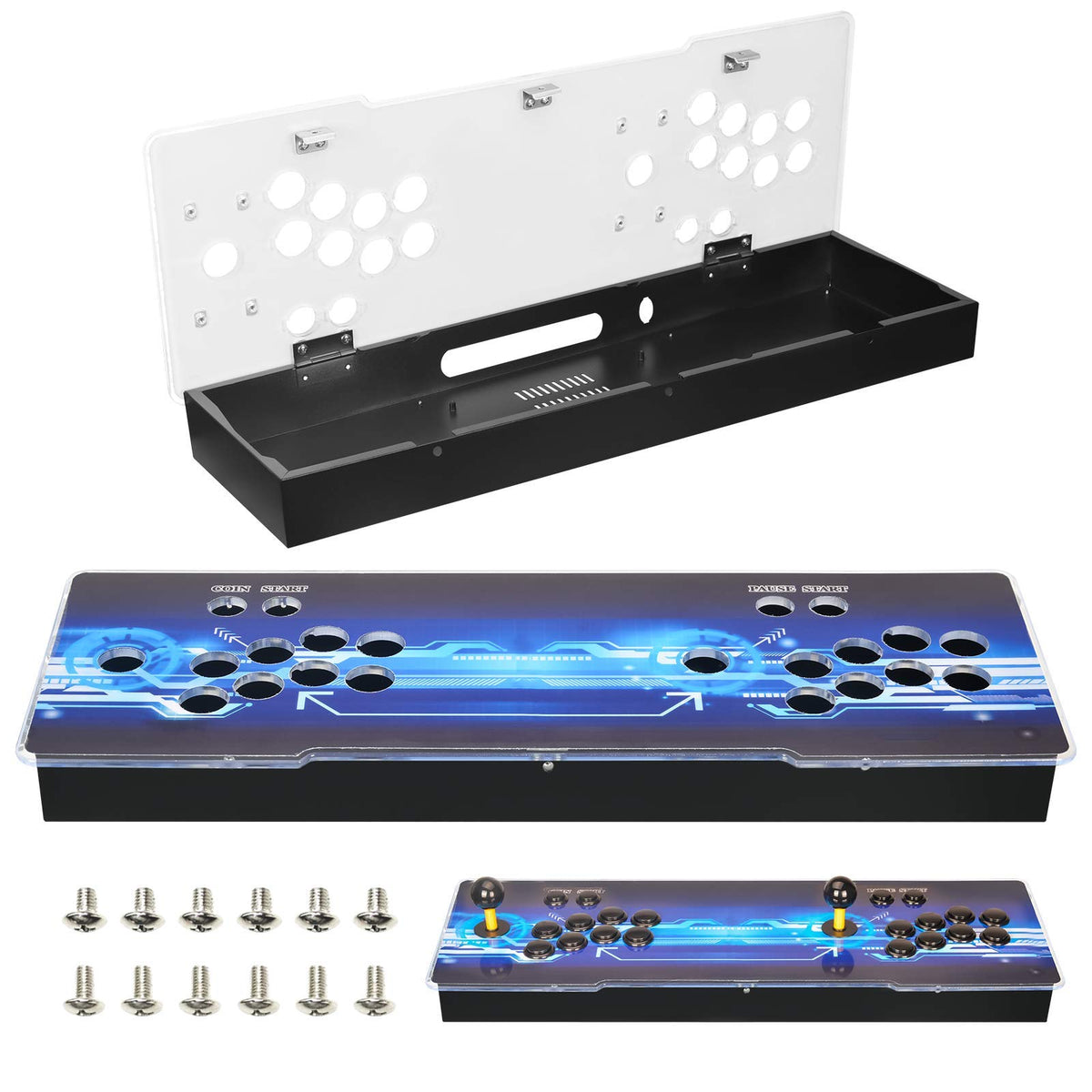 ARCADORA Arcade Console DIY Case, Video Game Machine Box Replacement Case, Acrylic Panel, Empty Box, Supports 8 Buttons, Home Cabinet 2 Players For DIY Joystick Accessories Kit