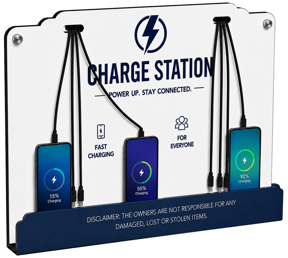 Wall Mounted Cell Phone Charging Station 8 Charging Cables 5V2.4A
