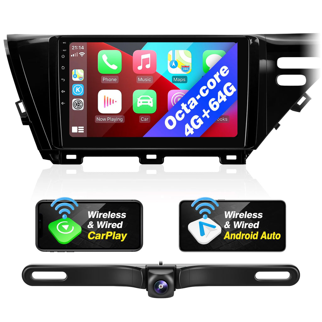 for Toyota Camry 2018 2019 2020 Radio Compatible with Wireless Carplay Android Auto,8-Core 4+64GB Head Unit Car Stereo Bluetooth Navigation GPS WIFI FM AM Multimedia Player Camera TouchScreen