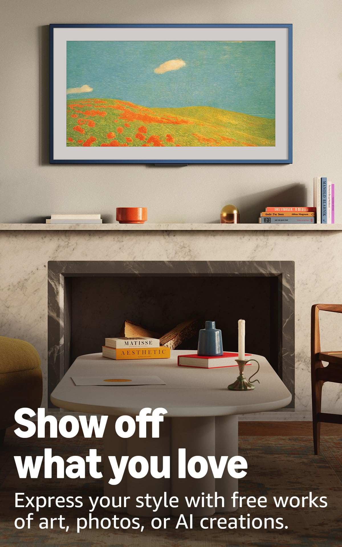 Amazon Ember Artline 55" with Fire TV (newest model), 4K Ultra HD QLED smart TV with free art and photos, anti-glare display, custom frames, Dolby Vision, find shows faster with Alexa+ - No Frame