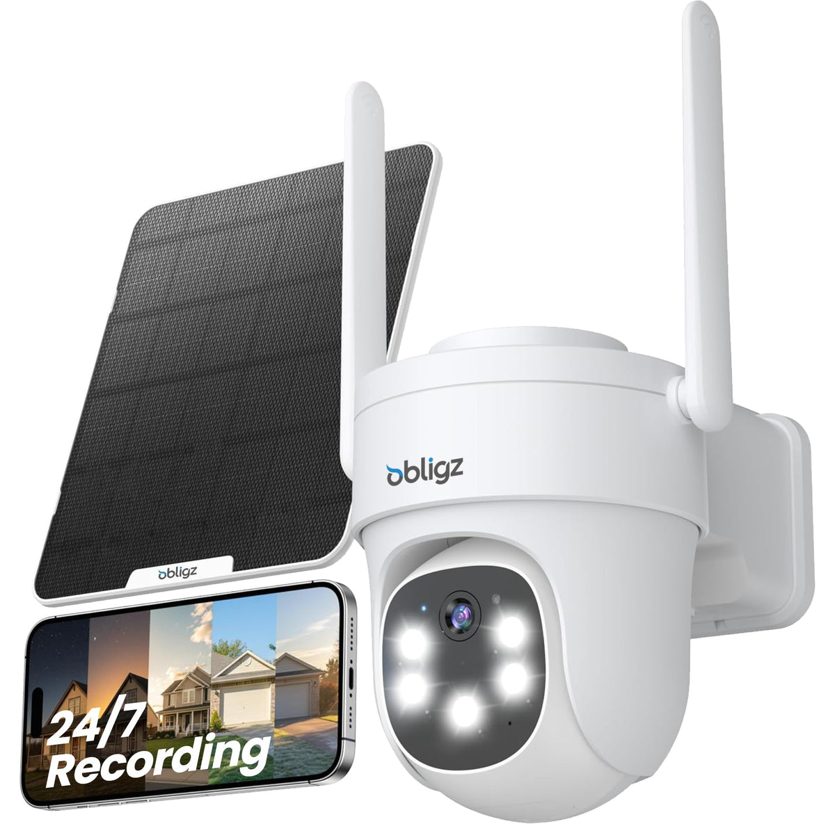 AOV 24/7 Recording Solar Camera Security Outdoor, 4-Cam Solar Kit