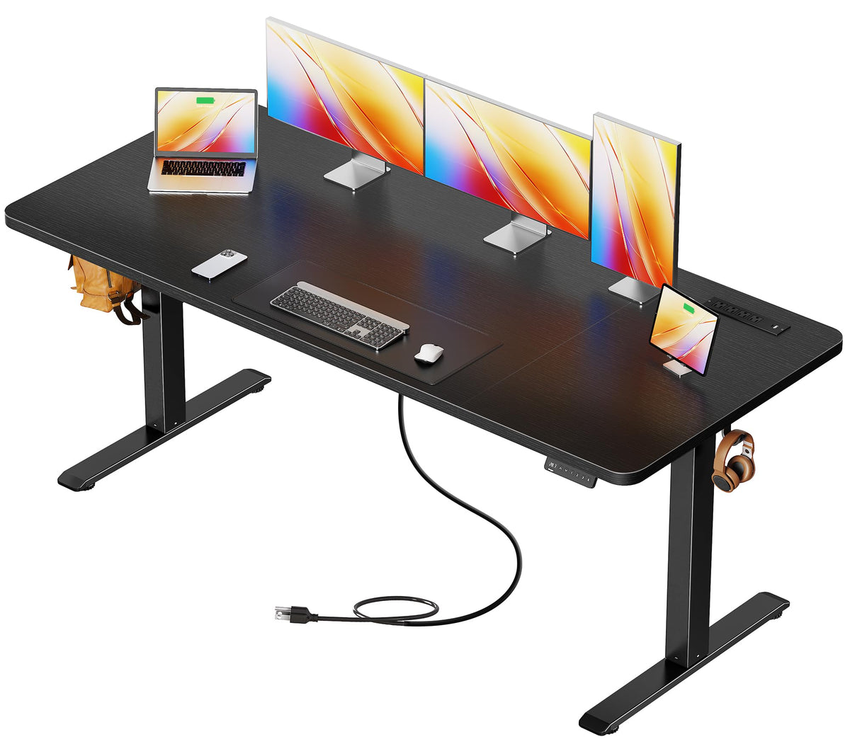 Huuger 63 X 24 Inch Electric Standing Desk with Power Outlets and USB-C Port, Height Adjustable Desk, Sit Stand Desk for Home Office, Computer & Gaming Desk with 3 Presets, Stable Steel Frame, Black