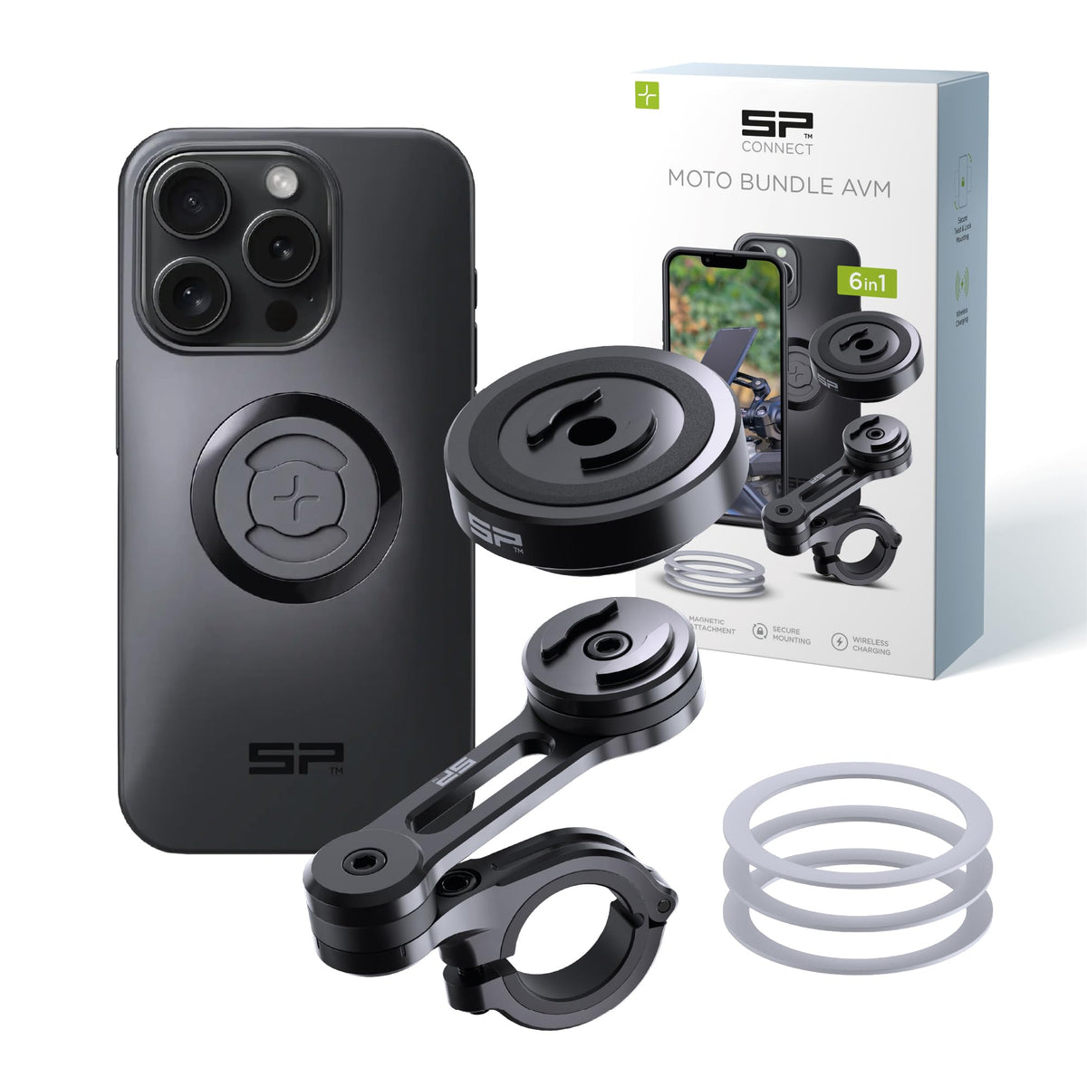 SP CONNECT Moto Bundle II with Anti Vibrations Module| SPC+ | Compatible with for iPhone 15 Pro Max| Motorcycle Phone Mount |Phone Mount for Motorcycle Handlebars | Cell Phone Holder