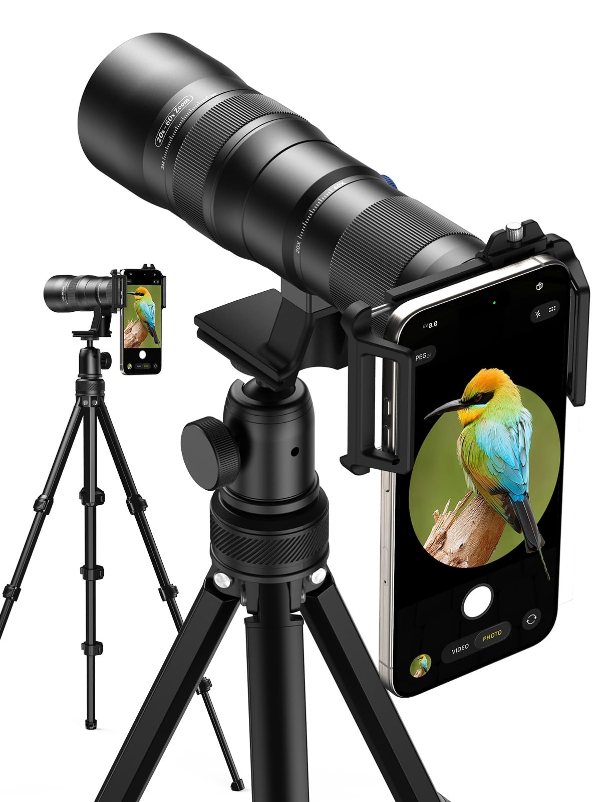 MIAO LAB HD 20-60X Zoom Telephoto Lens for Smartphones | High-Power Phone Lens Kit with Tripod & Universal Clip | Compatible with iPhone 17/16/15/14/13 Series, Samsung & Android Devices