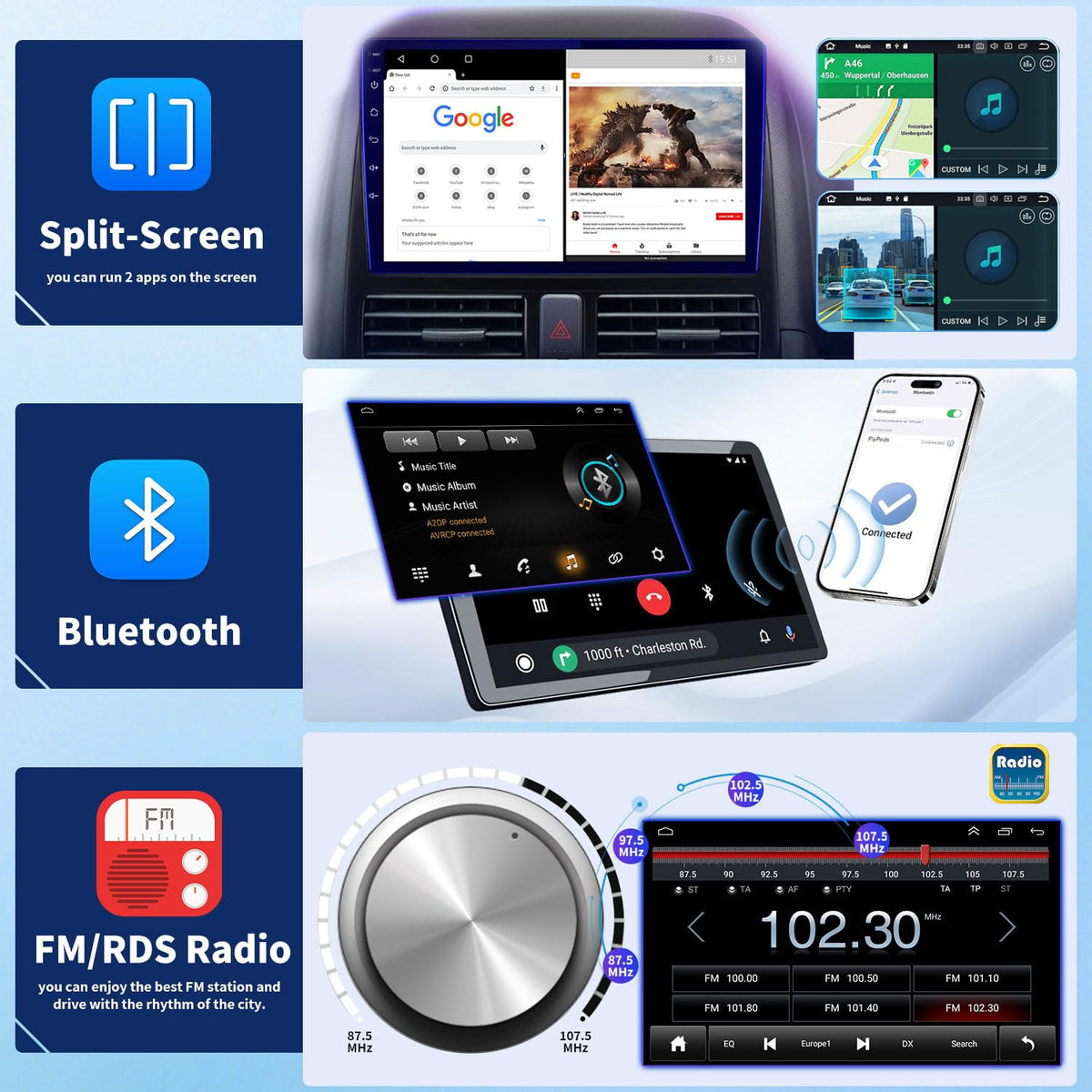 Double Din Android 14 Car Radio Stereo Upgrade for Mitsubishi Outlander Sport 2013-2025, 7inch IPS Touch Screen Head Nuit GPS Navi with Carplay Android Auto Bluetooth WiFi FM SWC DSP SWC Backup Camera