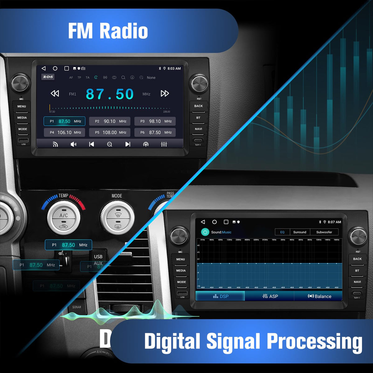 Android 15 Car Radio for Toyota Tundra 2007-2013 Sequoia 2008-2018, 9 Inch Touch Screen Car Stereo Wireless CarPlay GPS Navigation WiFi BT FM Mirror Link SWC with Reverse Camera 2+64GB
