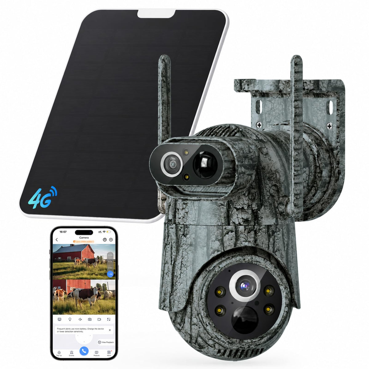 Cellular Security Cameras 2 Pack, 4G LTE, Dual-Lens 2K, Human Tracking