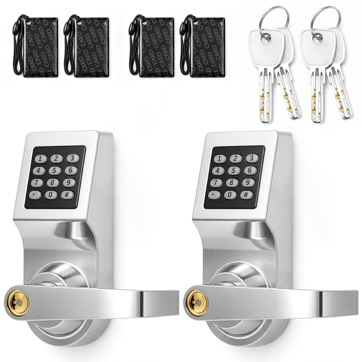 Hicarer 2 Pack Commercial Keyless Door Lock with Keypad Lever, Silver