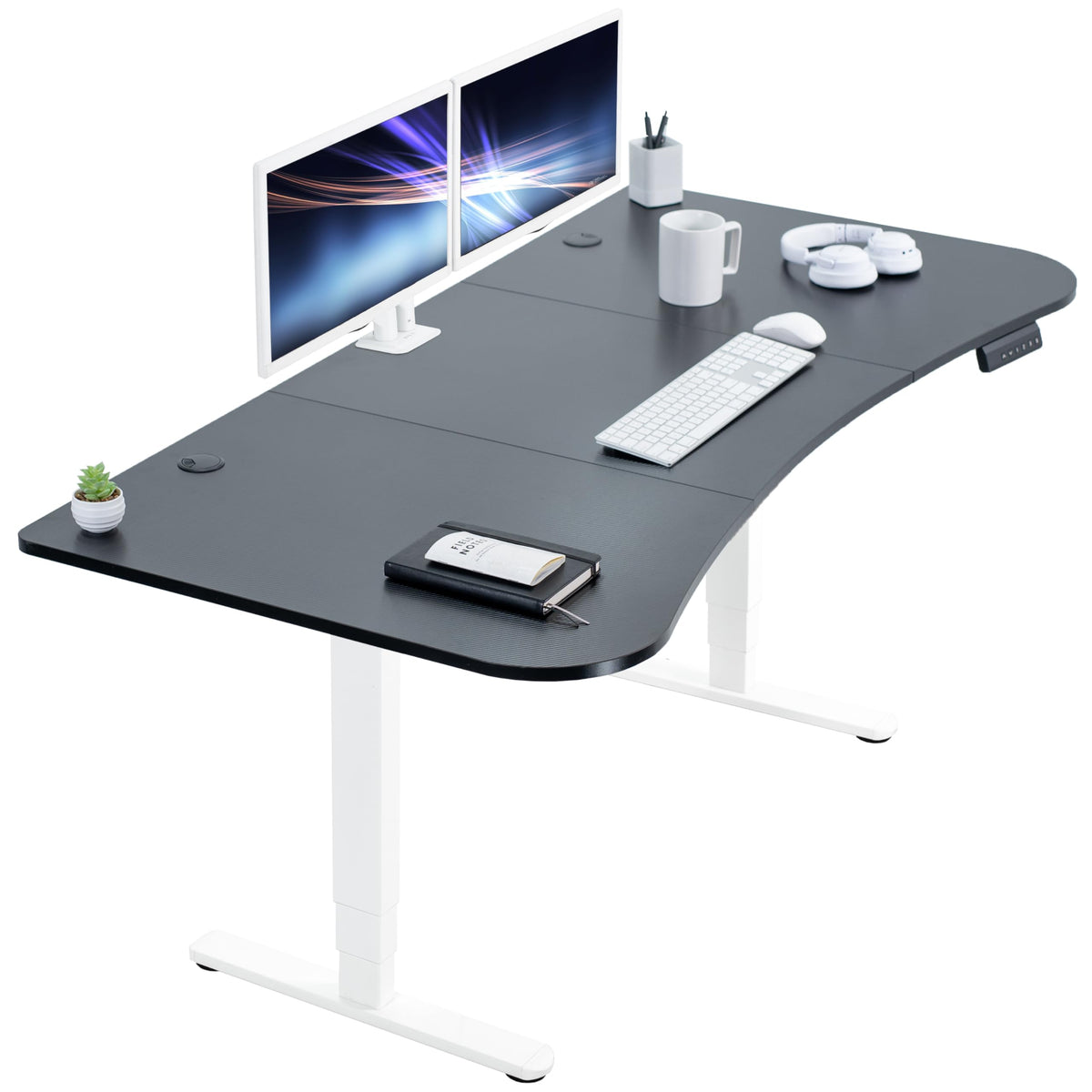 VIVO Electric Dual Motor Standing Desk, 71" x 30" Dark Walnut Top