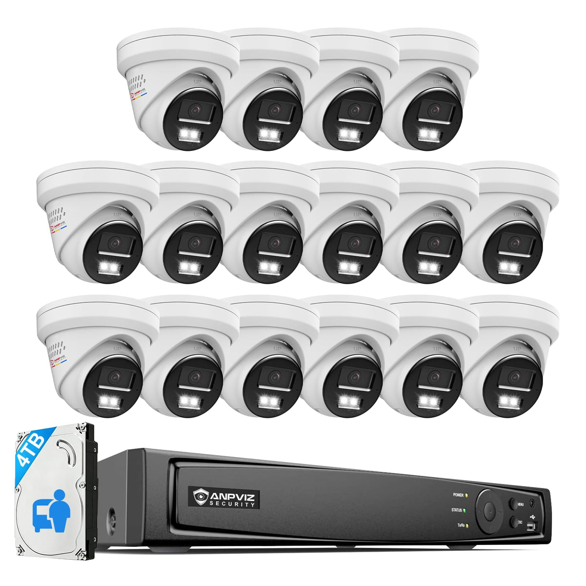 Anpviz 16Ch 8X 5MP Wired PoE Security Camera System 12MP NVR with 4TB HDD