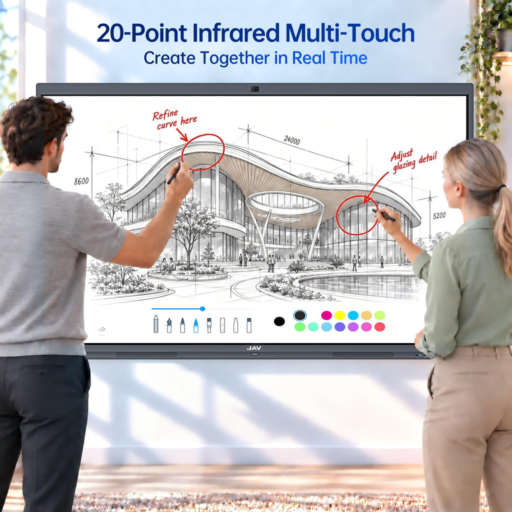 JAV 65 Inch Smart Board Pro, Google EDLA Certified 4K UHD Interactive Whiteboard for Classroom Home Office, Android 14, 8GB+128GB, 48MP AI Camera, Wi-Fi & Bluetooth