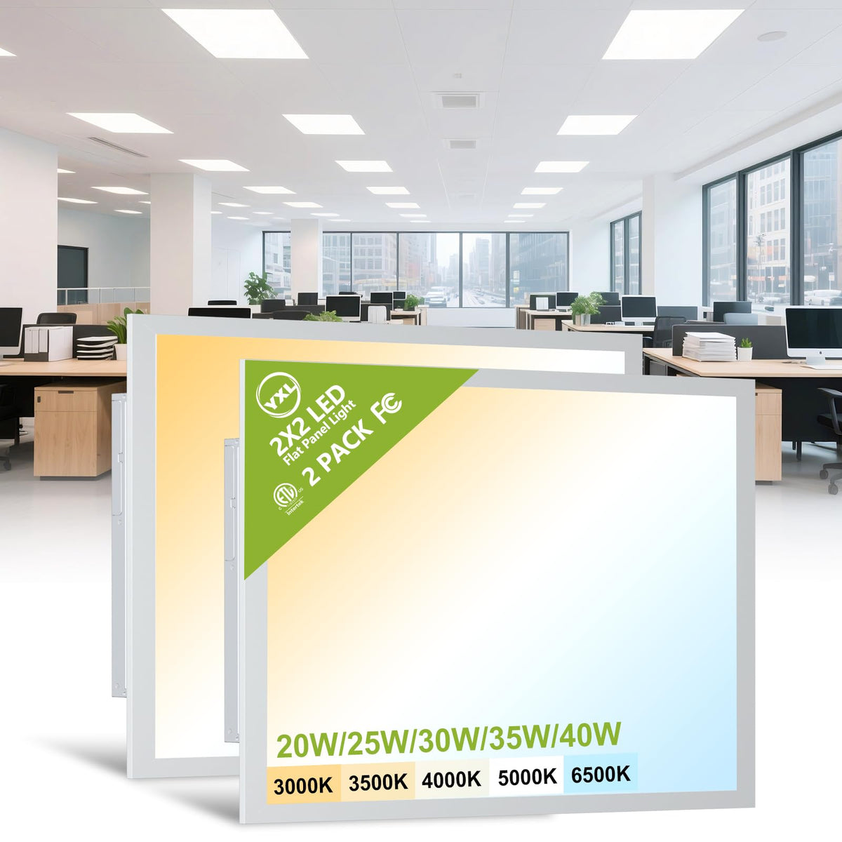 YXL 6 Pack 1x4 LED Flat Panel Light Office Light, 5200LM, 5CCT LED Drop Ceiling Light Fixture, 40W/35W/30W/25W/20W Selectable,6500K/5000K/4000K/3500K/3000K,Dimmable 0-10V,ETL