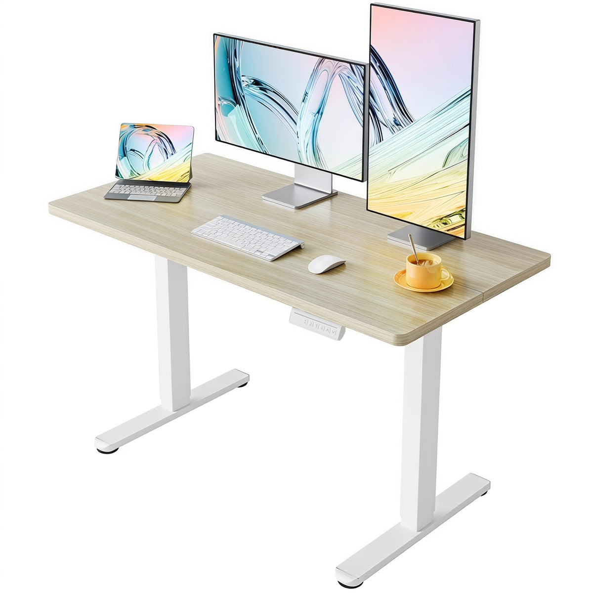 HUANUO 55x28 Inch Electric Standing Desk, Adjustable, Light Vintage Brown