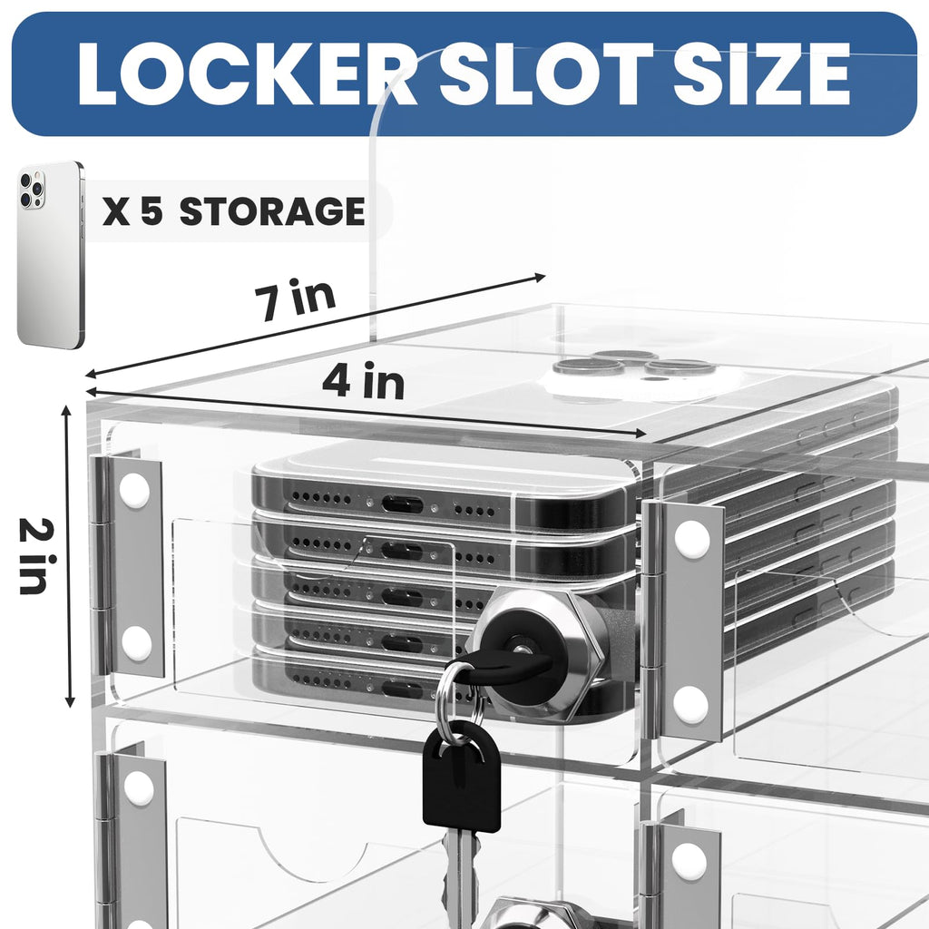 Cell Phone Locker 100 Slots, Wall-Mounted Cell Phone Lock Box with Keys, Acrylic Cell Phone Storage Locker for Employees Office Classroom Gym, Clear Cell Phone Locker Cabinet for Storage (40 Slots)