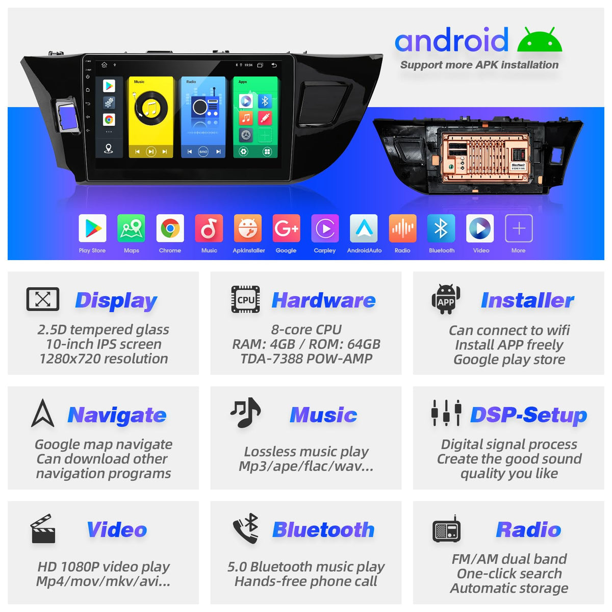 for Toyota Corolla 2014 15 2016 Radio Stereo Wireless Carplay Auto