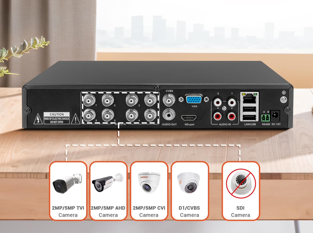 Super HD 1080P 8 Channel DVR Security Recorder with 2TB Hard Drive, Hybrid 6-in-1 CCTV DVR Recorder Compatible with 2MP and 5MP TVI, AHD, CVI, CVBS, RS485 PTZ and IP Security Cameras
