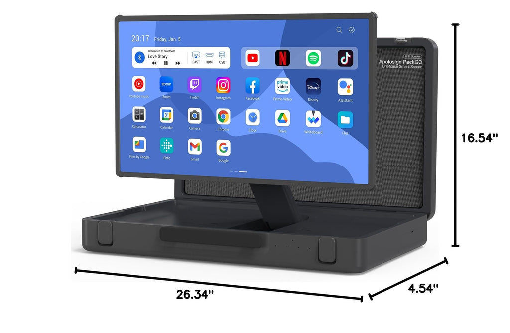 apolosign packgo 27-Inch Portable Entertainment System, Compact Suitcase Design Smart TV, Android OS, Bluetooth 3D Speakers, Built-in Battery 6H, Briefcase Screen Perfect for Travel & Parties (Gray)