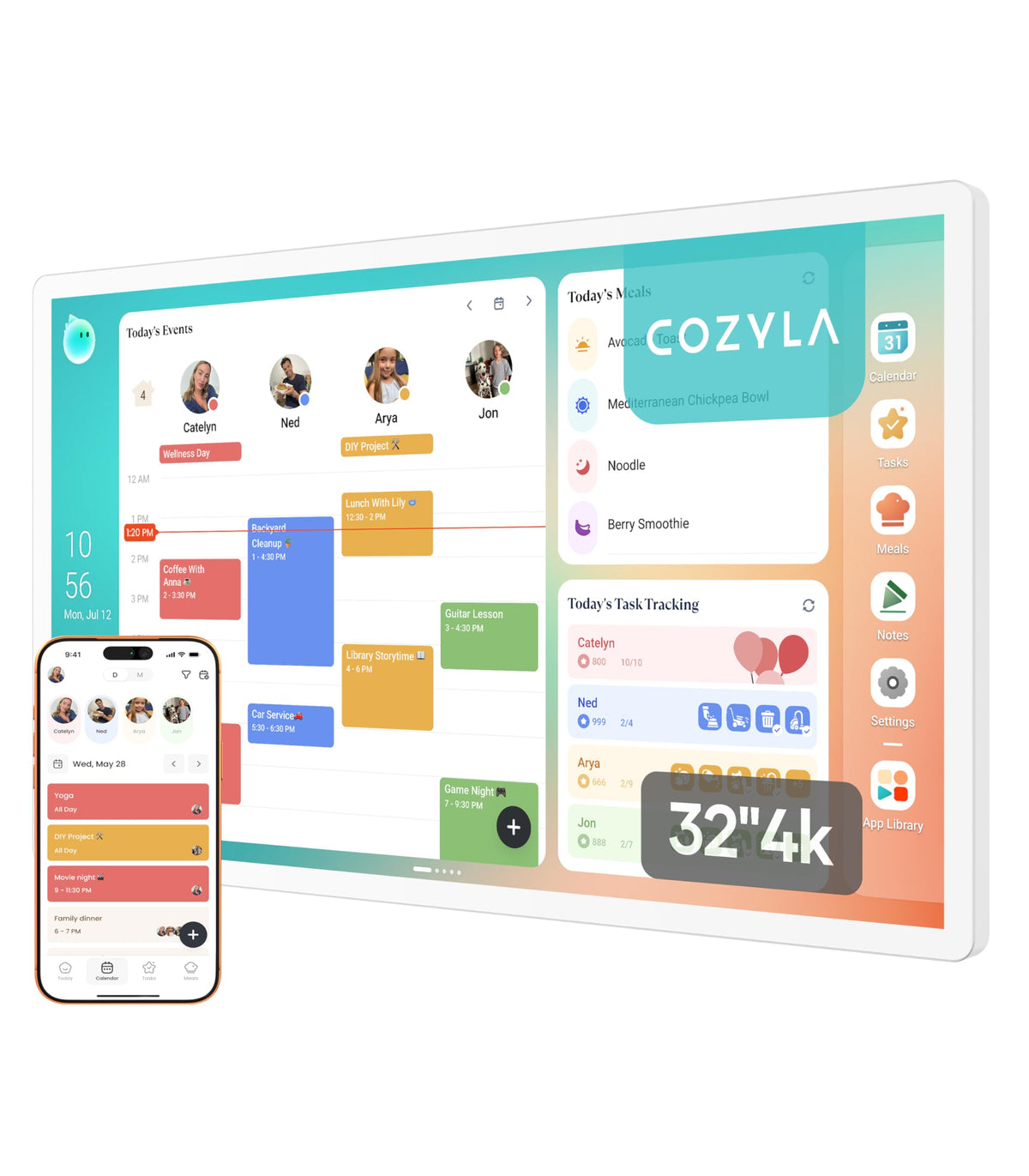 Calendar Plus 2: 32" Smart Digital Calendar with Google Play Store