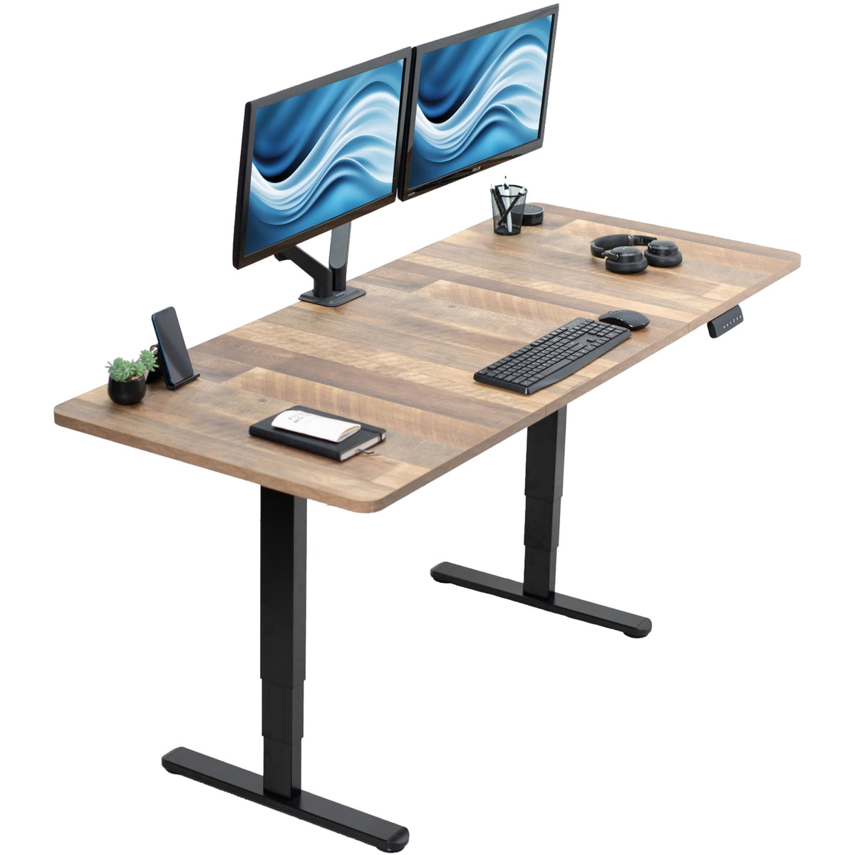 VIVO Electric Dual Motor Standing Desk, 71" x 30" Dark Walnut Top