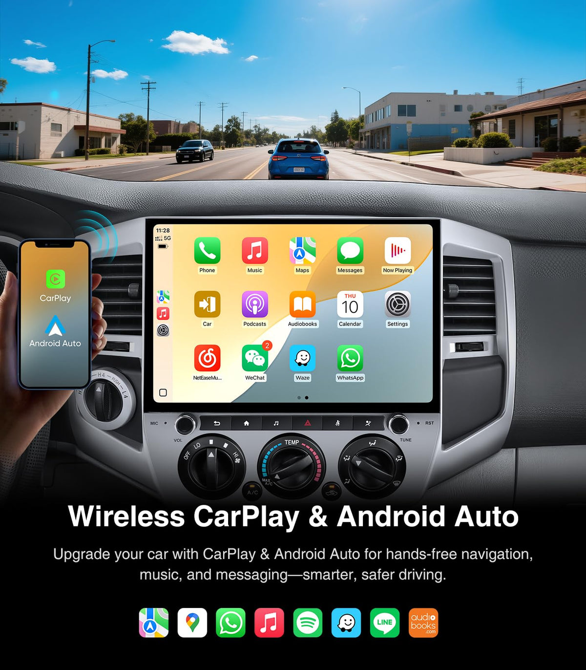 Car Stereo Dash Kit Replacement for Toyota Tacoma Radio Upgrade 2005-2015,QLED Touch Screen Head Unit with Wireless CarPlay Andriod Auto GPS Navigation 5GWiFi FM/AM (12.5" 4+64G)